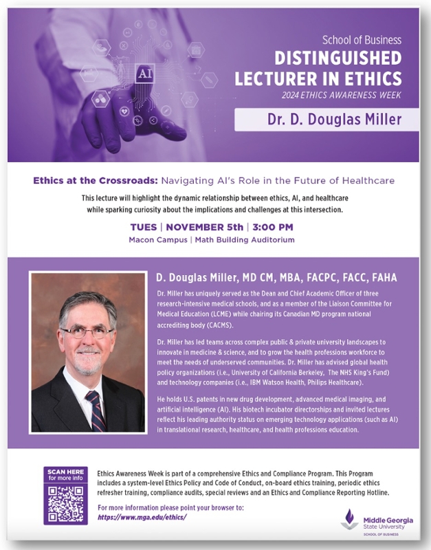 Ethics at the Crossroads: Navigating AI's Role in the Future of Healthcare lecture flyer.